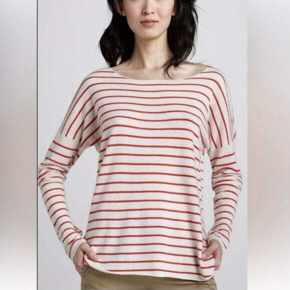 Vince Long Sleeve Striped Cashmere Scoop Neck Sweater Size Large Casual Classic - Picture 1 of 8